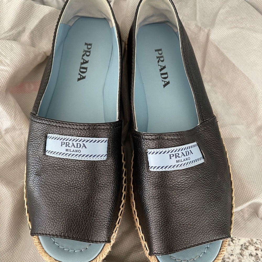 Prada lambskin peeptoe. Platform Espadrille with bag. 6.5